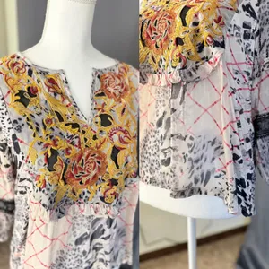 Anthropologie Mathilda Embroidered Leopard Print Blouse Womens XS Maximalist thumbnail 6