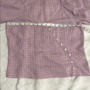 NWT Madewell small Linen-Blend Puff-Sleeve Button-Wrap Top in Plaid thumbnail 5