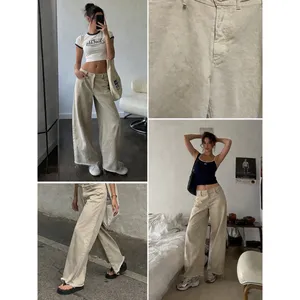 Zara High Waisted Wide Leg Pants Womens US 4 Beige Sand Raw‎ Hem Cropped thumbnail 2