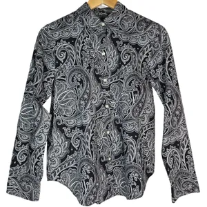 Lauren Ralph Lauren Womens Medium Black White Paisley Non-Iron Button Down Shirt thumbnail 1