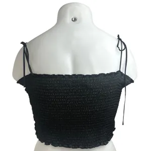 Urban Outfitters Black Satin Silk Smocked Cami Camisole Tank Crop Top Size XL thumbnail 2