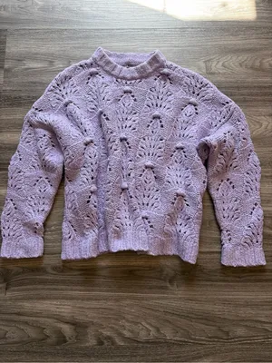 Aerie Lavender Openwork Crewneck Sweater Medium thumbnail 2