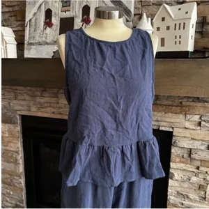 Elegant Blue Pants with Ruffled Peplum Top 2 Piece Set thumbnail 6