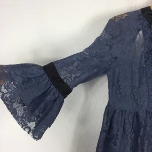 NWT Free People Gilded Lace Victorian Dusty Blue Bow Tunic Mini Dress Small thumbnail 9