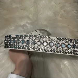 White Chunky Bedazzled Western Style Belt Small thumbnail 13