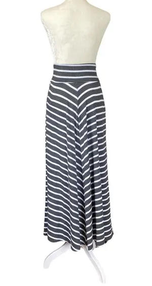 AB Studio gray and white stripe maxi skirt stretchy flowy women’s size small thumbnail 4