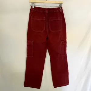 Pacsun bright red denim cargo pants elastic waist women's size‎ small cotton thumbnail 7
