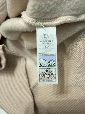 aerie Neutral Beige 'OFFLINE' Hooded Pullover Sweatshirt Size Small thumbnail 6