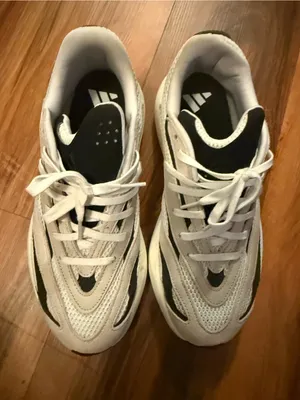 adidas White and Black Athletic Sneakers with Mesh Upper thumbnail 1