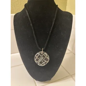 Black Cord Necklace With Clear Round Pendant Made W/ Nails Inside Lobster Clasp thumbnail 2