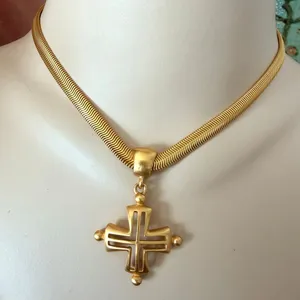 Vintage Anne Klein Gold Tone Cross Statement Necklace thumbnail 1