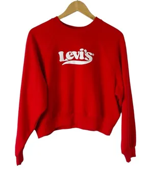Levis‎ Cropped Pullover Logo Sweatshirt Size Small Red thumbnail 1