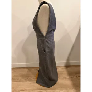 J.S.T Gray Wool Blend Pinafore Midi Dress Deep V-Neck Sleeveless Jumper Size L thumbnail 3