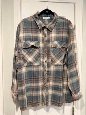 Arizona Jean Co Size L Plaid Acid Wash Flannel Shirt Oversized Grunge Shacket thumbnail 1