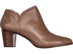 Jack Rogers Marianne Scalloped Low Rise Booties Cognac brown round toe size 8 thumbnail 1