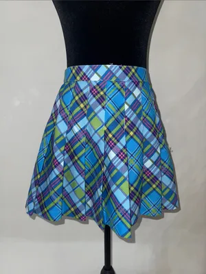 Plaid A-Line Mini Skirt in Blue and Green thumbnail 1