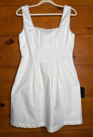 NWT Lulus Pure Hearted White Pearl Square Neck Sleeveless Mini Dress Cocktail M thumbnail 1