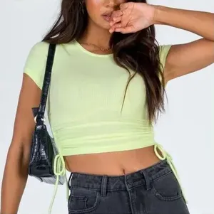 Princess Polly Naeve Tee Green Lime Green Ribbed Short Sleeve Baby Tee Crop Top thumbnail 1