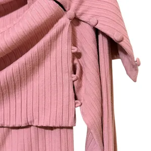 Anthropologie Pink Ribbed Off Shoulder Long Sleeve Button Detail Top Small‎ thumbnail 4