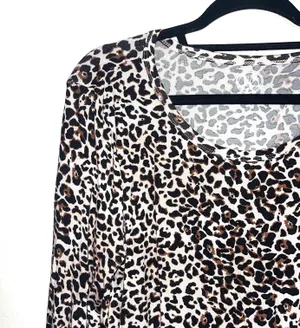 Maurices 24/7 Cream Brown Leopard Print Crew Neck Long Sleeve Tee thumbnail 4