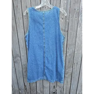 Vintage 90s Denim Jumper Dress Faded Glory Blue Sleeveless Pinafore Button Side thumbnail 5