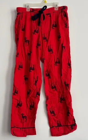 Aerie Red Pajama Pants with Navy Deer Print Size M thumbnail 1