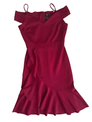 Alexa B One-Shoulder Ruffle Midi Dress in Burgundy thumbnail 1