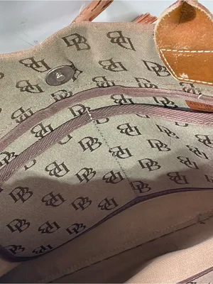 Y2K Dooney & Bourke Tote Bag Brown Monogram Canvas Leather Tassel Academia thumbnail 11