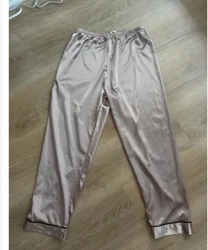 Blush Pink Satin Pajama Set with Black Piping — L thumbnail 6