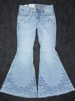 Wrangler NWT Jeans Sz 26x30 Blue High Rise Flare Bell Bottom Aztec Embroidered thumbnail 1