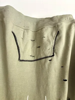 Free People x Tricia Fix Green Short-sleeve Hoodie Distressed Holes Black Stitch thumbnail 7