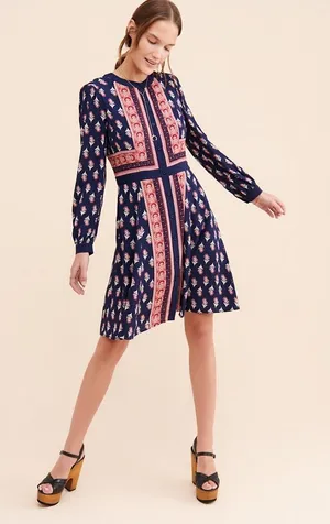 Gal Meets Glam Woodblock Print Button Front Midi Dress Size 10 thumbnail 1