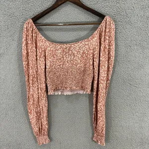 Urban Outfitters L Y2K Boho Crop Top Smocked Tie Front Long Sleeve‎ Fairy Grunge thumbnail 7