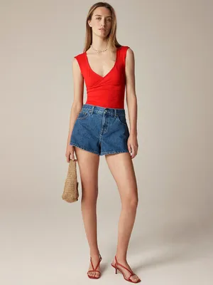 J. Crew Stretch Cotton Cap-Sleeve Crossover Shirt, Vintage Red, Size Small, NWT thumbnail 2
