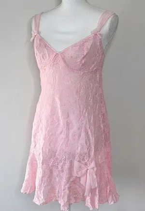 Pink Lace Coquette Slip Size L thumbnail 1