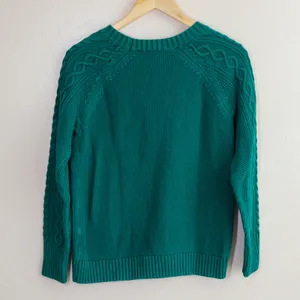 GAP Cable Knit Fisherman Crewneck Sweater Jewel Green‎ Raglan Women's M Cotton thumbnail 3