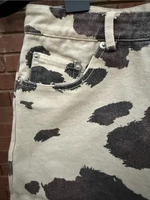Le Lis Cow Print Denim Mini Skirt Western Country Concert Outfit XS Off White thumbnail 4