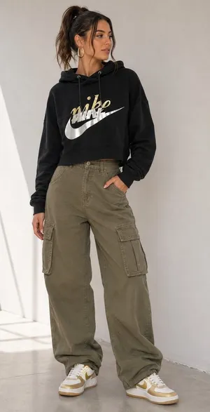 Nike Metallic Gold Silver Graphic Cropped Hoodie Black Size Small thumbnail 1