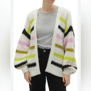 Vero Moda Aperol Striped Open Front chunky knit color block cardigan sweater thumbnail 3