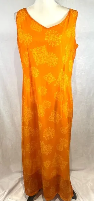JH collectibles orange printed chiffon overlay maxi dress size 14 thumbnail 1