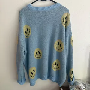 Just Polly New York Smiley Face Oversized Knit Sweater Blue 2X JT13385XSML-MA thumbnail 6