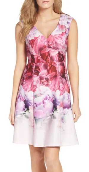 Adrianna Papell Pink Floral Dress - Size 8 thumbnail 1