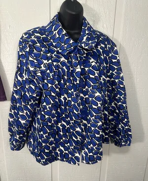 Sandro Blue and White Print Women’s Big Button  Blazer Size 1X EUC thumbnail 1