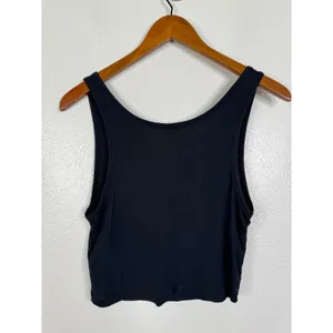 Sunday Best Aritzia Black Ribbed Henley Tank Top Cropped Scoop Neck M thumbnail 2