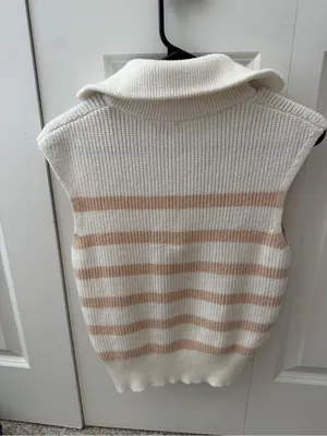 Pink Lily Striped Knit Half-Zip Sweater Vest Cream Beige Preppy Fisherman thumbnail 4
