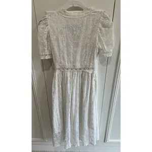 Womens White Lace Overlay Midi Dress Size Small Puff Sleeve Cottagecore Coquette thumbnail 5