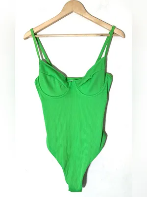 Kulani Kinis Neon Green Ribbed One piece Swimsuit Size XL NWT thumbnail 2