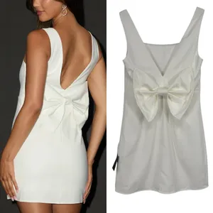 Lulus Blissfully Beaming White Sleeveless Bow Mini Dress Size M Bridal Wedding thumbnail 2