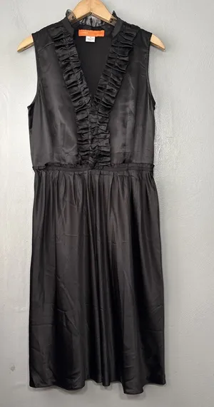 Cynthia Steffe Silk Dress Size 10 Black Sleeveless Ruffled Gothic Dark Romantic thumbnail 1