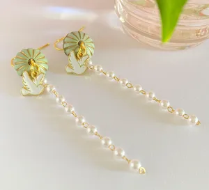 Handmade dangle earrings Kawaii bird pearl thumbnail 2